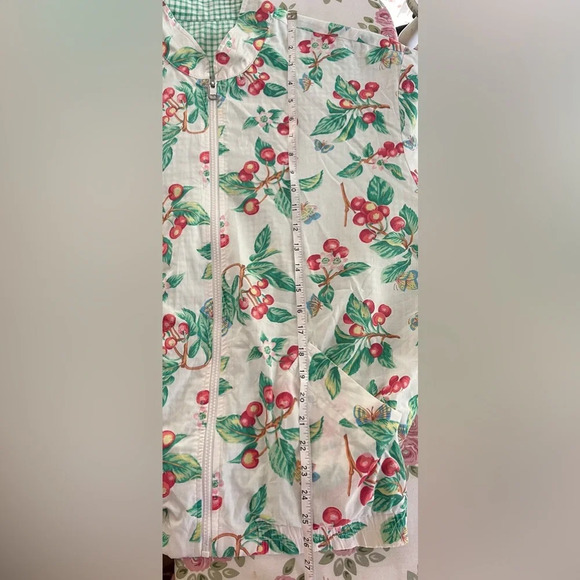 VINTAGE Teddi Reversible Cottagecore Cherry Gingham Zip Up Medium Windbreaker - Picture 10 of 11